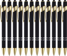 12 Pack Black Gold Ballpoint Pen with Stylus Tip, 1.0 Mm Black Ink Smooth Writin