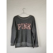 VS PINK Sweatshirt Size M Gray With PINK script on the front in Animal Print