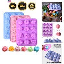 3 Pack Flower Molds Silicone, 12 Cavities Different Shapes Silicone Molds for...