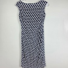 Lauren Ralph Lauren Navy White Geometric Print Sheath Dress Knee Length Size 4