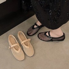 Womens Mesh Mary Jane Flats Round Toe Cut Out Summer Shoes Casual Comfort