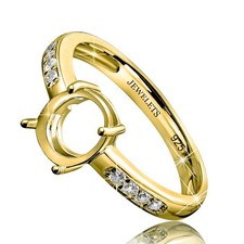 Silver Ring Blank 6 8 mm Prong Setting Gold Plated Semi Mount with 8 CZ Side