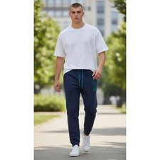 Hugo Boss size eeg / xxl jogger pants blue big logo pockets drawcord sports gym