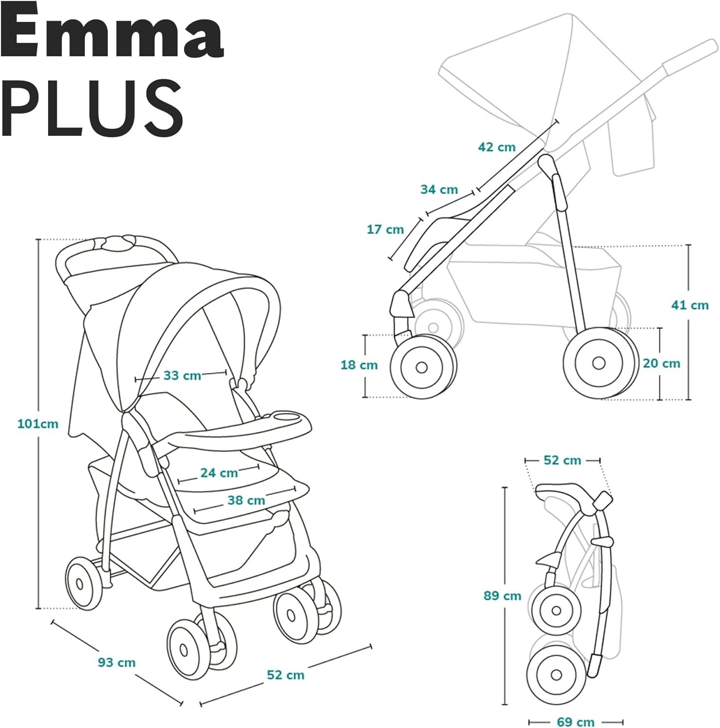 Poussette légère canne Emma Plus pliable compacte pour bébé voyageur - 4
