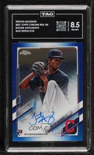 2021 Topps Chrome Rookie Blue Refractor 86/150 Triston McKenzie TAG 8.5 Auto 3f4