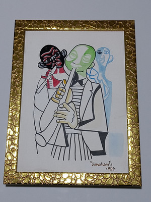 Di Cavalcanti , Painting Oil On Canvas , signed stamped vintage.