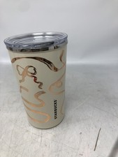 Starbucks Cream Ribbon Tumbler with Straw Lid 12 Oz