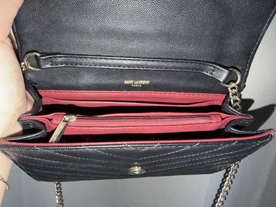 Saint Laurent YSL Black Crossbody Chain Strap Magnetic Closure Red Lining
