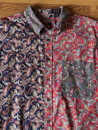 VTG 90’s Men’s Color Block Tango Button Up Long Sleeve Paisley Shirt Size XL - Picture 2 of 12