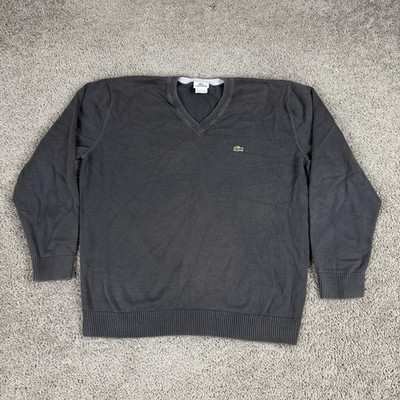Lacoste Sweater Mens XL Gray V Neck Cotton Knit Pullover Croc Logo Classic