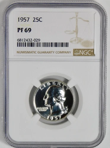 1957 Silver Washington Quarter. HIGH GRADE! NGC Gem Proof 69