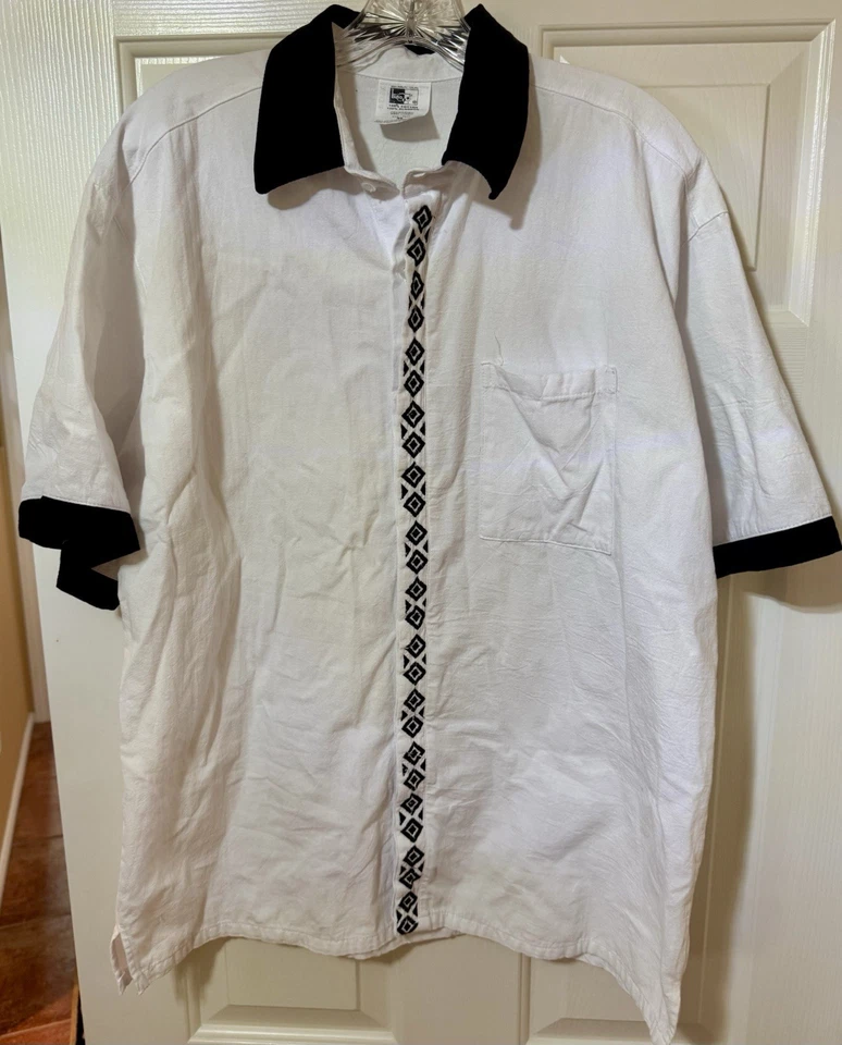 Mr Buho White Black 100% Cotton Shirt Mexico Mayan Made Men Size XL - Image 3 of 4