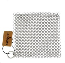 Dishwasher Safe Rustproof Chainmail Scrubber for Scraping Pans Skillets etc