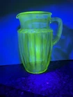 Unbranded Green Uranium Depression Glass Block Optic Large 8" Water Pitcher