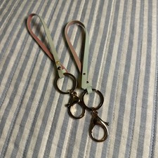 Set of 2 Mint Green and Pink Faux Leather Wristlet Keychains Gold Tone Hardware