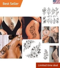 Elegant 3D Black Rose Floral Tattoo Stickers - Perfect for Every Occasion