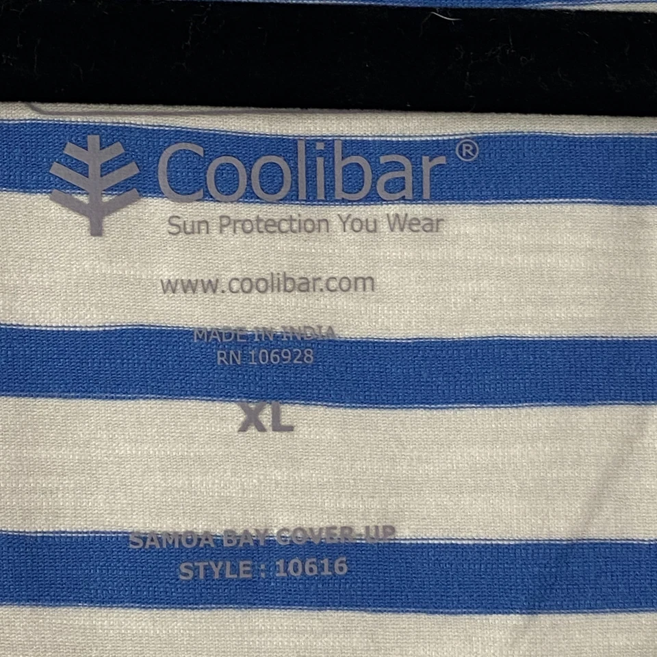 Vestido Coolibar UPF 50+ Samoa Bay Cover-Up tamanho XL algodão orgânico listrado bambu - Imagem 4 de 4