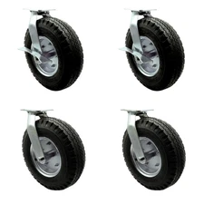 12 Inch Black Pneumatic Wheel Caster Set 4 Swivel with Swivel Locks 2 with Brake