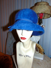 Vintage Kangol England Furgora Ursula Blue Furry 45 Angora Fur Bucket Hat S/M