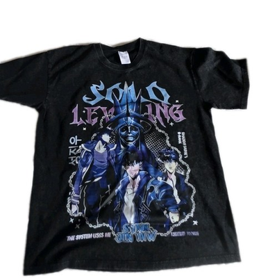#ad #ad Solo Leveling Anime Graphic T Shirt Double Sided Vintage Acid Wash $5.33