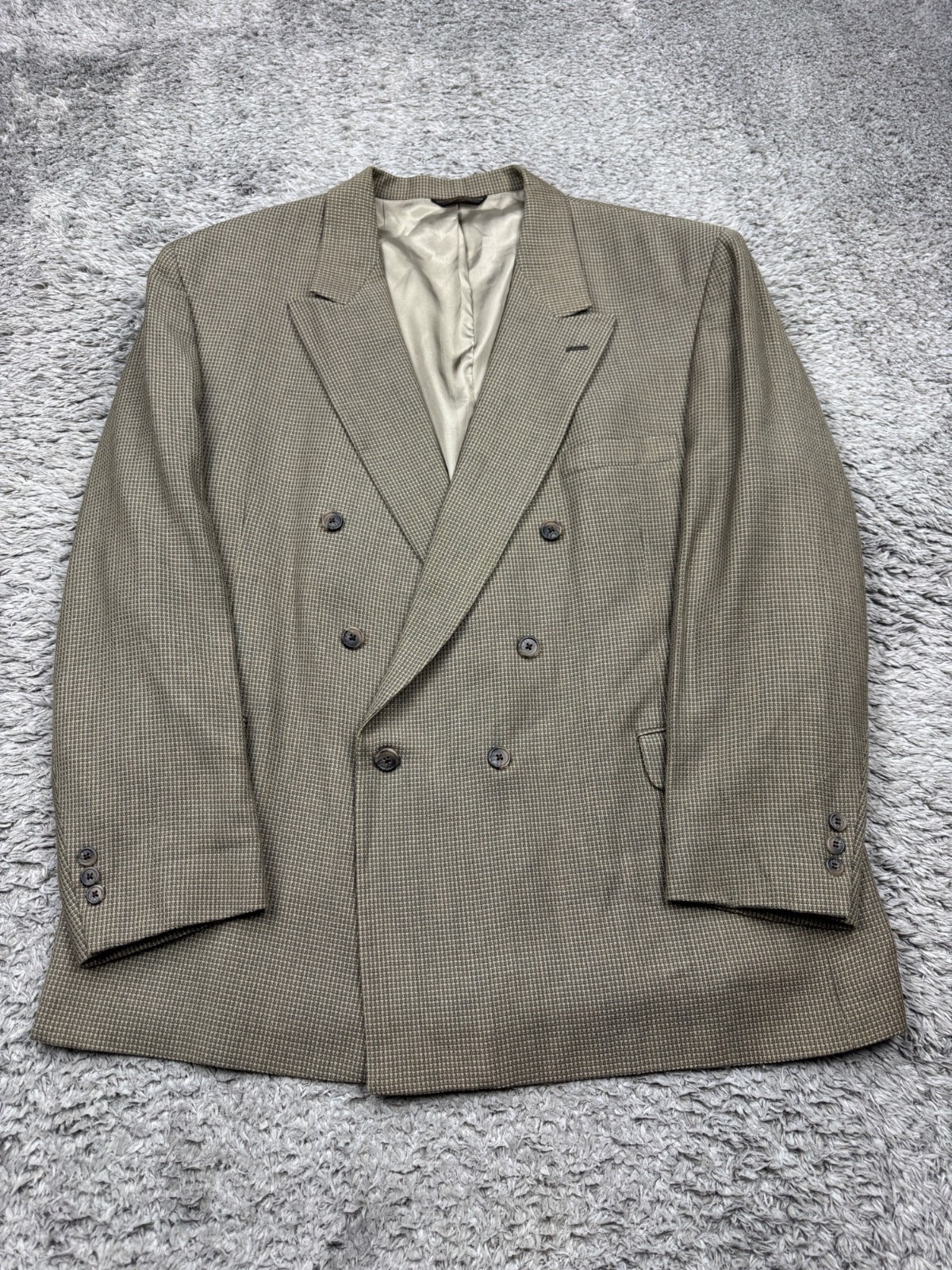 Pierre Balmain Blazer Men 50R Brown Wool Houndstooth Double Breasted Jacket Vtg