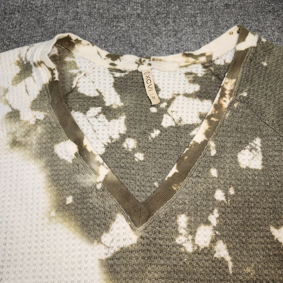 Camisa XCVI Mujer 1X Marrón Verde Tie Dye Waffle Tejido Térmico LEER Foto 4 de 4