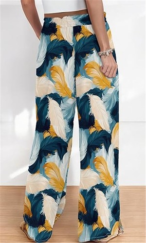 Women's Palazzo Pants Lounge Summer Comfortable Floral Wide Leg Casual Trousers - Picture 4 of 17