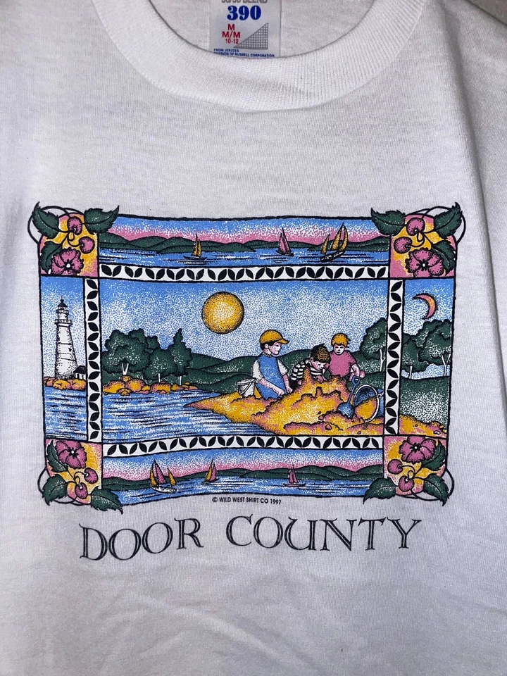 Camisa de playa 1997 Youth Door County gráfica océano niños años 90 M mediana Foto 2 de 4
