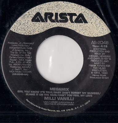 Milli Vanilli   Megamix / Can't You Feel My Love 45 Rpm record w/ company sleeve