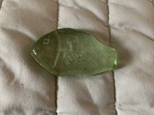 Unique Green Tinted Tumbled Glass Piece With Carving Of Fish - Vintage