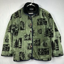 Nordic Lights Womens Green High Pile Fleece Jacket Large Button Up Nature