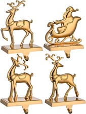 Reinddeer Christmas Stocking Hangers for Mantel Set of 4
