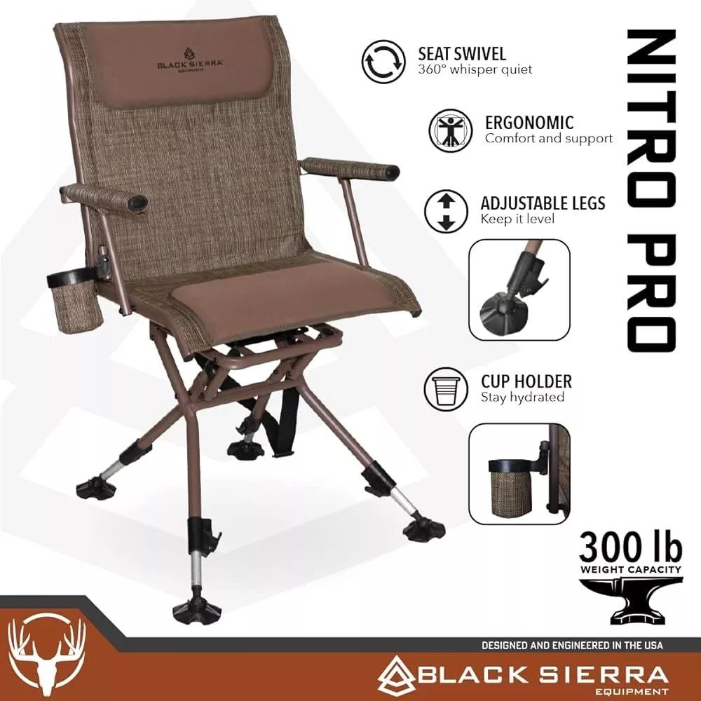 Black Sierra Nitro Pro XL 360 Degree Silent Padded Swivel Folding Hunt Chair