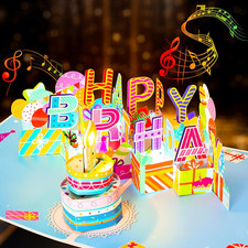 3D Musical Birthday Pop up Card, Blow Out LED Light Candle  Music Happy Birthda