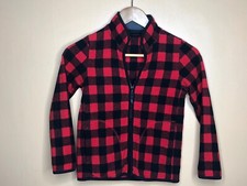 Uniqlo Boys Size 7-8 Sweater Checkered Red Black Zip Front High Neck Long Sleeve