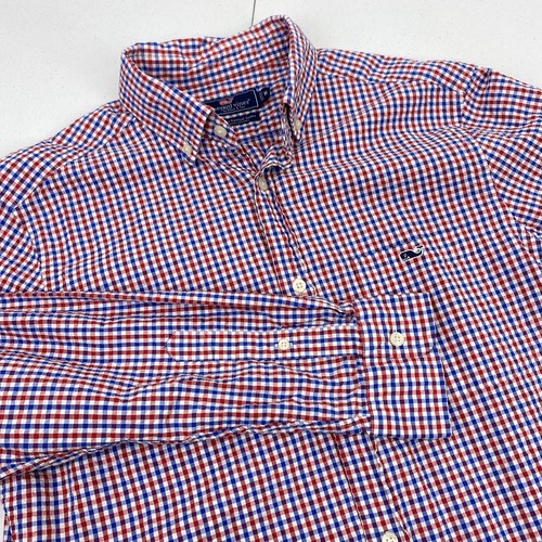 Vineyard Vines shirt Men medim Classic Fit Tucker Seersucker Stretch Red blue