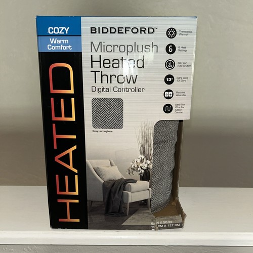 Biddeford Microplush Heated Throw Gray Herringbone Digital Controller 62" x 50"