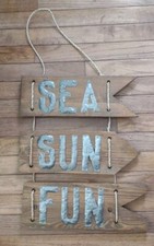 Beach Sign Sea Sun Fun Wall Decor Wood Metal Rope Nautical. ML