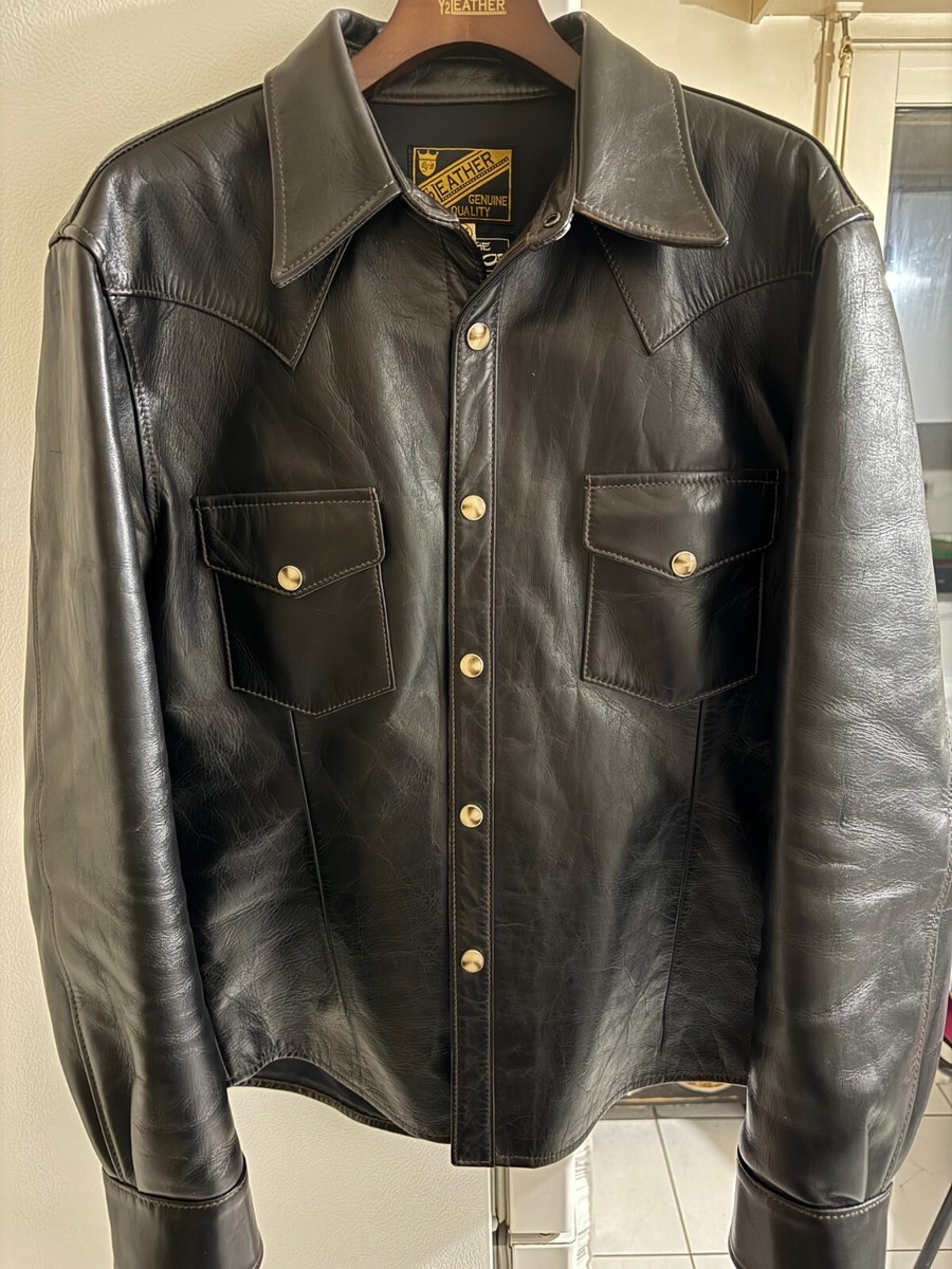 ジャケット・アウター Y'2LEATHER HORSEHIDE WESTERN SHIRT The Shop Vancouver Pablo Indigo Horse Hide Western Shirt