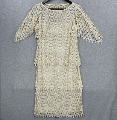 Vintage Samax Layered Dress Great Gatsby Ivory Sz 7/8 Crochet Flapper Lined