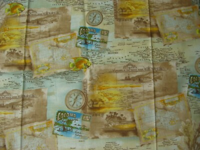 Tropical Dreams by Kathleen Francour Island Sea Fish Coral Map Boat Compass