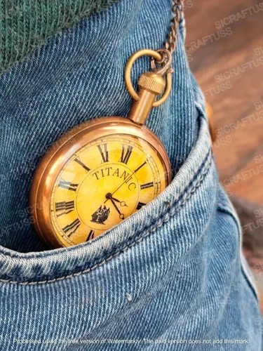 Antique Titanic Brass Pocket Watch with Leather Cover Gift For your Occasional - Picture 2 of 4