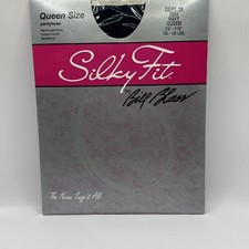 Vtg Bill Blass Silk Fit Reinforced Panty Sandalfoot Pantyhose Navy Blue Queen