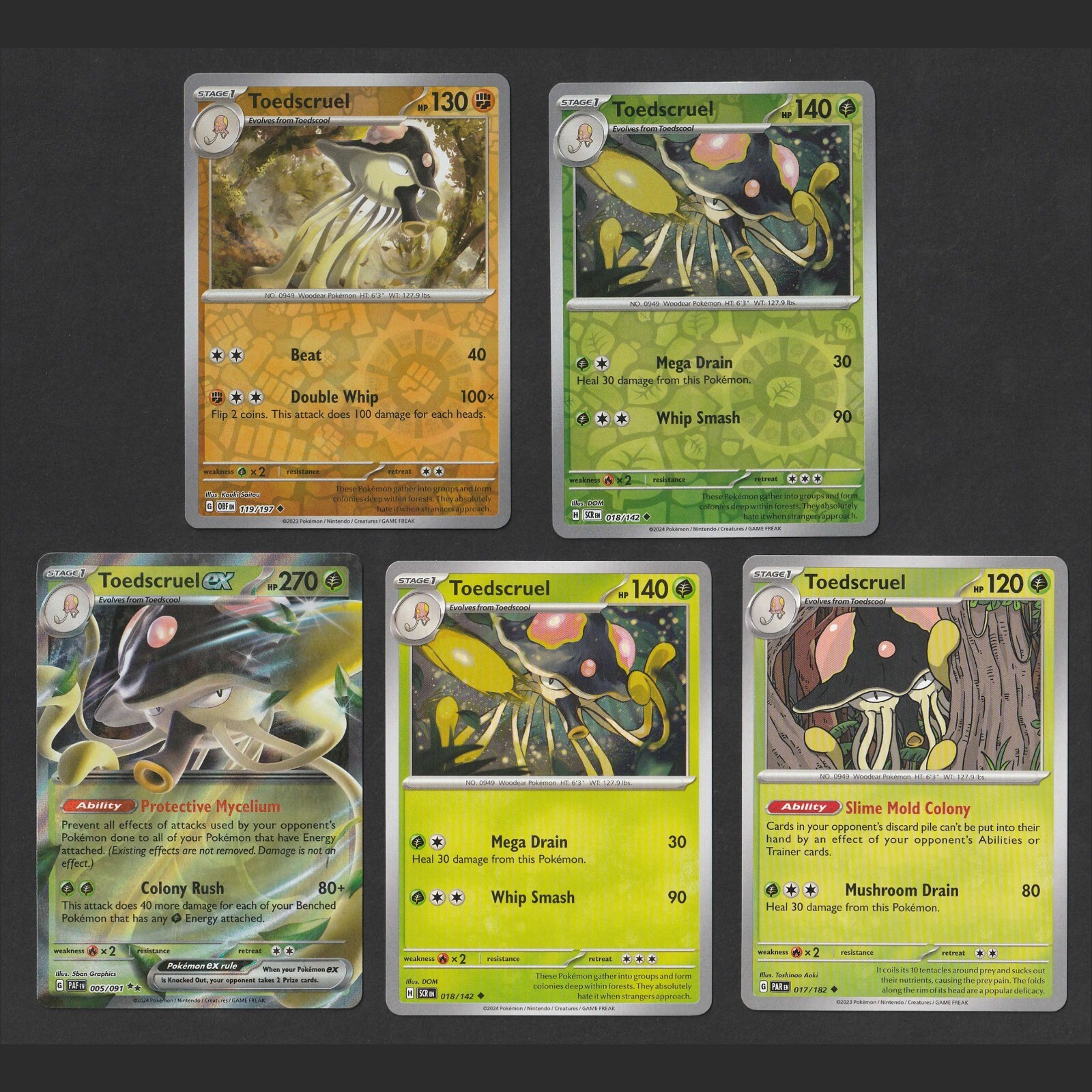 Toedscruel Pokemon Card Collection Set of 5 English Cards Rare EX Reverse Holo