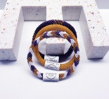 PURPLE  GOLD -Original Roll-On  Bracelets, 7" round, made in Nepal 2 3 Sets 