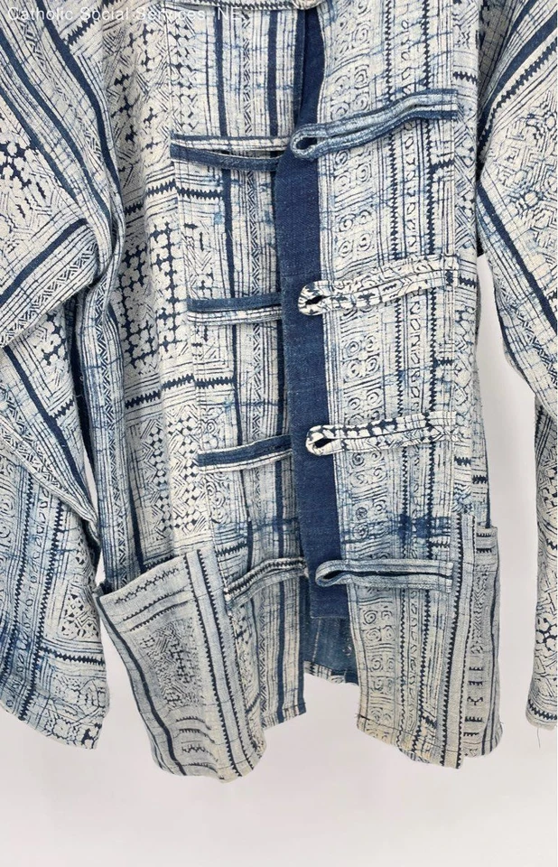 Unbranded Blue White Women's 100% Hemp Cloth Coat - Size Small/Medium - Image 3 of 4