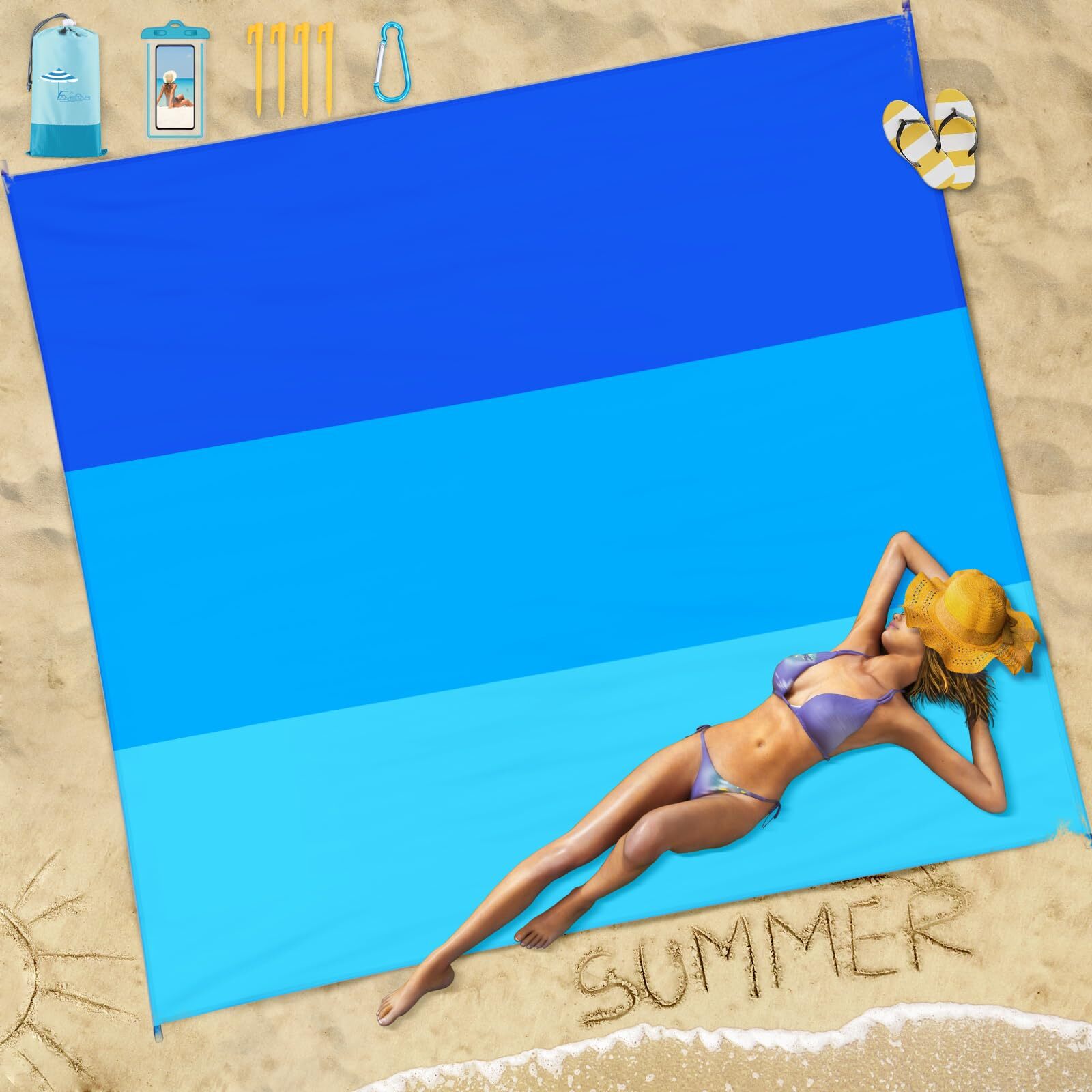 78x81 Inch Sandproof Waterproof Oversized Beach Blanket Fits 1-5 Adults