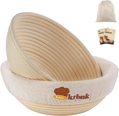 Banneton Bread Proofing Baskets with Linen Liner, 9" Round, Set of 2