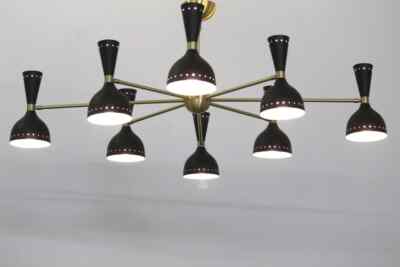 Mid Century Modern Brass 8 Arms Chandelier Elegant Décor Italian Sputnik Light
