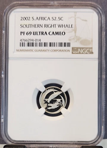 2002 SOUTH AFRICA SILVER 2.5 CENTS SOUTHERN RIGHT WHALE NGC PF 69 ULTRA CAMEO